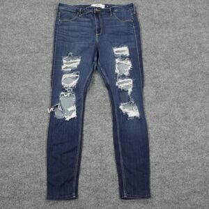 Hollister Jeans Women 17L Blue Curvy High Rise Jean Legging Advanced Stretch Rip